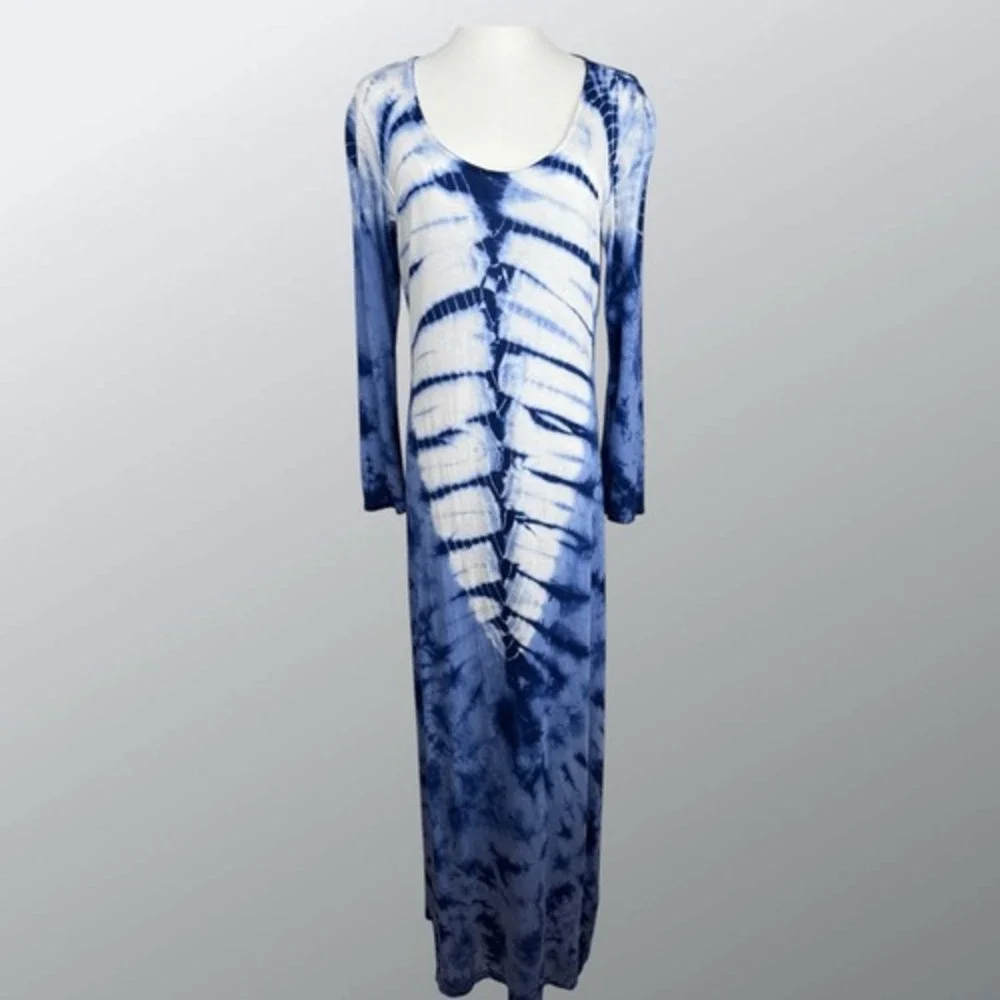 Romeo & Juliet Couture Womens Tie Dye Maxi Dress Size L Blue White‎ Boho Resort - Picture 11 of 16